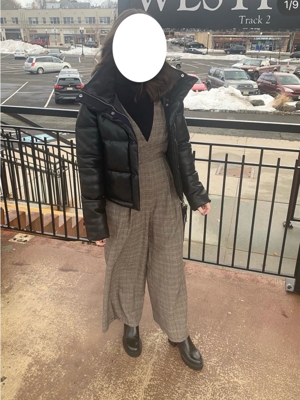 Plaid Wide-Leg Jumpsuit in Brown - Classic V-Neck Overall